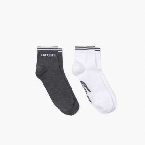 Lacoste SPORT Low-Cut Cotton Sock Two-Pack Grey Chine / White | XVDJ-28593