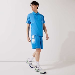 Lacoste SPORT Printed Side Bands Shorts Blue / White | IAPM-74120