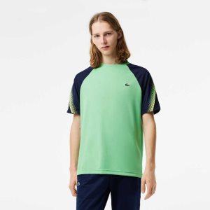 Lacoste SPORT Regular Fit Logo Stripe T-Shirt Green / Navy Blue | HBMX-87405