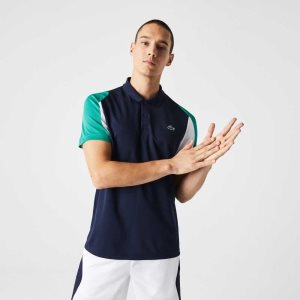 Lacoste SPORT Regular Fit Run-Resistant Pique Tennis Polo Navy Blue / Green / White | KOVQ-12538