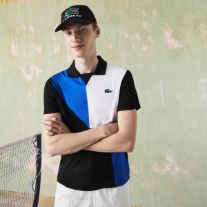 Lacoste SPORT Ultra-Dry Pique Tennis Polo Black / Blue / White | GUBO-63589