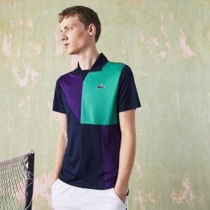 Lacoste SPORT Ultra-Dry Pique Tennis Polo Navy Blue / Purple / Green | MZEX-49502