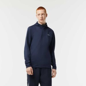Lacoste SPORT Zipped High-Neck Hooded Sweatshirt Blue | EDQA-97658