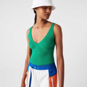 Lacoste Seamless Ribbed Knit Tank Top Green | PTYQ-14098