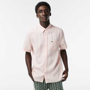 Lacoste Short Sleeve Linen Shirt Light Pink | CJQI-84631