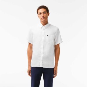 Lacoste Short Sleeve Linen Shirt White | MXGJ-45928