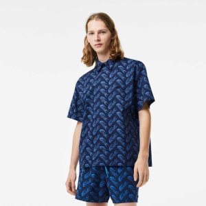 Lacoste Short Sleeve Vintage Print Shirt Navy Blue / Blue | QLVE-08493