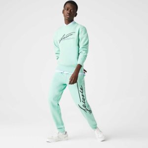 Lacoste Signature And Crocodile Print Cotton Fleece Jogging Pants Green | ELQC-19845