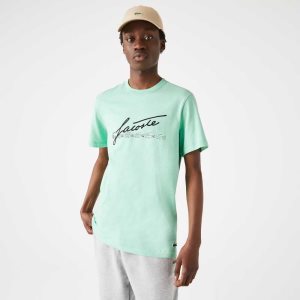 Lacoste Signature And Crocodile Print Crew Neck Cotton T-Shirt Green | DZQP-96423