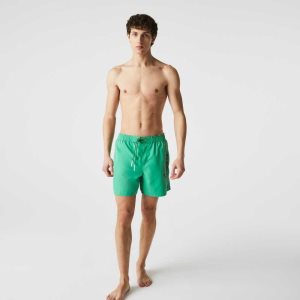 Lacoste Signature Print Light Swimming Trunks Green | CDNH-93862