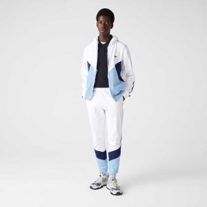 Lacoste Signature Striped Colorblock Fleece Jogging Pants White / Blue | PNRH-40278