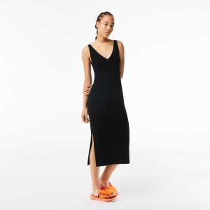 Lacoste Sleeveless Knit Midi Dress Black | ACPV-81062