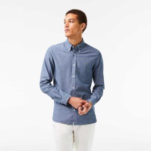 Lacoste Slim Fit Cotton Chambray Shirt Blue | FCMV-56907