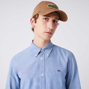 Lacoste Slim Fit Cotton Chambray Shirt Blue | OXQN-81702