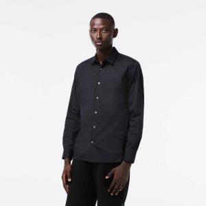 Lacoste Slim Fit French Collar Cotton Poplin Shirt Black | QPTG-13459