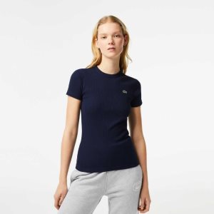 Lacoste Slim Fit Organic Cotton T-Shirt Navy Blue | SGUE-01256