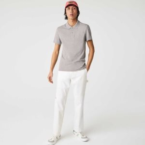 Lacoste Slim Fit Organic Stretch Cotton Pique Polo Grey Chine | HROD-06835