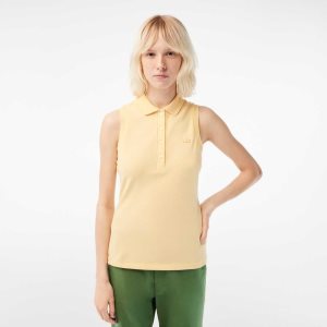 Lacoste Slim Fit Sleeveless Cotton Pique Polo Shirt Yellow | VWMO-83796