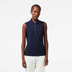 Lacoste Slim Fit Sleeveless Cotton Pique Polo Shirt Navy Blue | ZHLF-74138