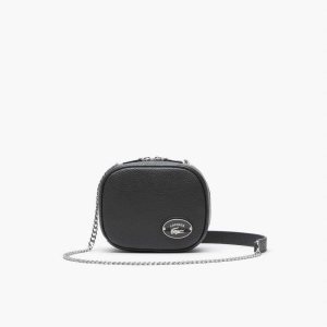 Lacoste Small Grained Leather Crossover Bag Black | JQSA-16930