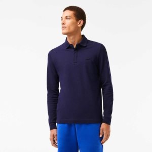 Lacoste Smart Paris long sleeve stretch cotton Polo Navy Blue | QAVD-84913