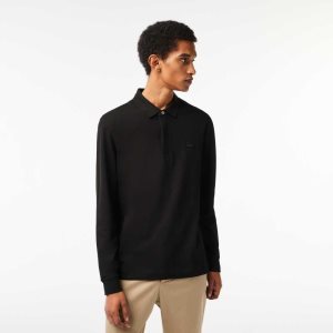 Lacoste Smart Paris long sleeve stretch cotton Polo Black | SVWJ-53408