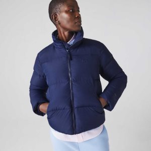 Lacoste Stowable Hood Padded Jacket Navy Blue | TPWD-23197