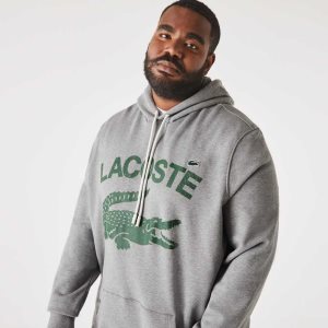 Lacoste Tall Fit Cotton Fleece Hoodie Grey Chine | QSDY-82607