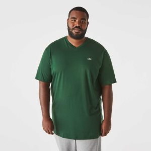 Lacoste Tall Fit Ribbed V-Neck Cotton Polo Shirt Green | WKJS-74105
