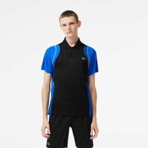 Lacoste Tennis Recycled Polyester Polo Shirt Black / Blue / Yellow | JGMI-27934