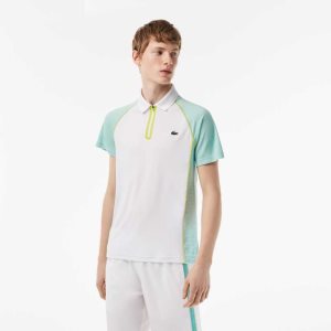 Lacoste Tennis Recycled Polyester Polo with Ultra-Dry Technology White / Light Green / Yellow | HNUJ-81267