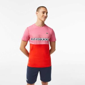 Lacoste Tennis x Daniil Medvedev Jersey T-Shirt Pink / Red / Blue | FOWU-18246