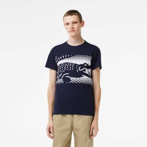 Lacoste Tennis x Novak Djokovic T-Shirt Navy Blue | FDYR-35890