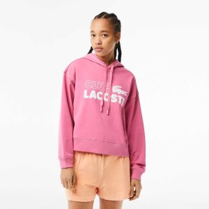 Lacoste Texture Print Hoodie Pink | SLRK-85129