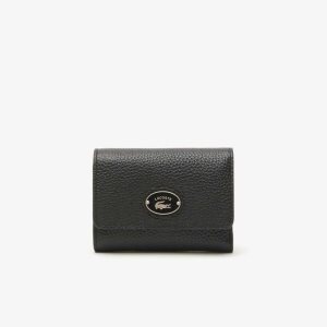 Lacoste Top Grain Leather Flap Close Wallet Black | NRTW-76490