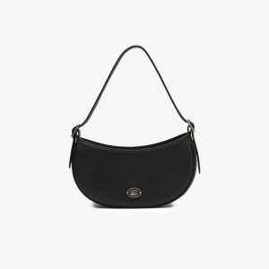 Lacoste Top Grain Leather Halfmoon Bag Black | FYIR-94273
