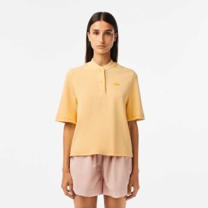 Lacoste Tunisian Neck Organic Cotton Pique T-Shirt Yellow | SOIQ-74095