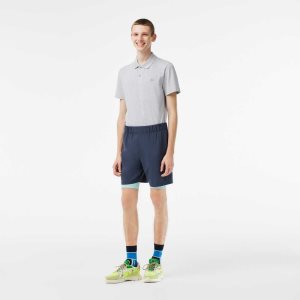 Lacoste Two-Tone SPORT Shorts with Built-in Undershorts Blue / Light Green | GRJD-72068