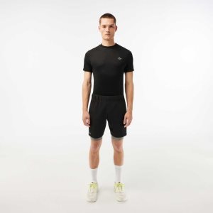 Lacoste Two-Tone SPORT Shorts with Built-in Undershorts Black / Grey Chine | IYWR-19453