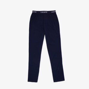 Lacoste Ultra-Soft Cotton Jersey Pajama Bottoms Navy Blue | IOLT-08713
