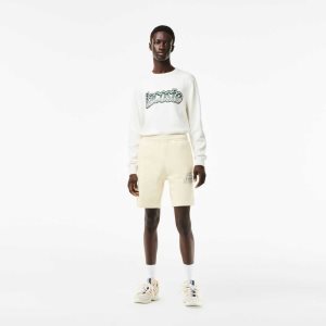 Lacoste Unbrushed Organic Cotton Fleece Shorts White | WXLS-10426