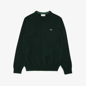 Lacoste V-Neck Cotton Sweater Green | POQV-94682