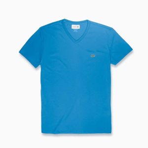 Lacoste V-Neck Pima Cotton Jersey T-Shirt Blue | KTFU-08413