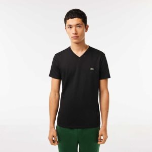 Lacoste V-Neck Pima Cotton Jersey T-Shirt Black | LOQY-14975