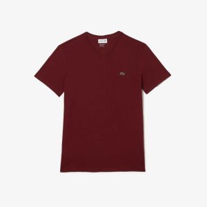 Lacoste V-Neck Pima Cotton Jersey T-Shirt Bordeaux | YPAZ-57289