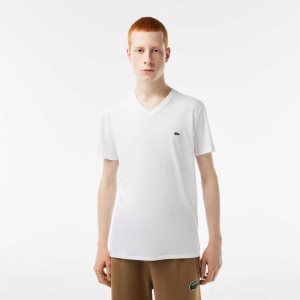 Lacoste V-Neck Pima Cotton Jersey T-Shirt White | YZSN-21095