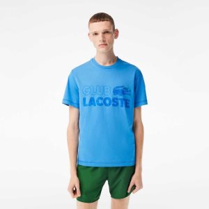 Lacoste Vintage Print Organic Cotton T-Shirt Blue | HYTB-27185