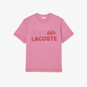 Lacoste Vintage Print Organic Cotton T-Shirt Pink | WVYP-36084