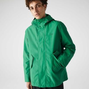 Lacoste Water-Resistant Cotton Blend Short Hooded Parka Green | OEJT-81076