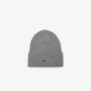 Lacoste Wool Beanie Grey Chine | XUED-53479